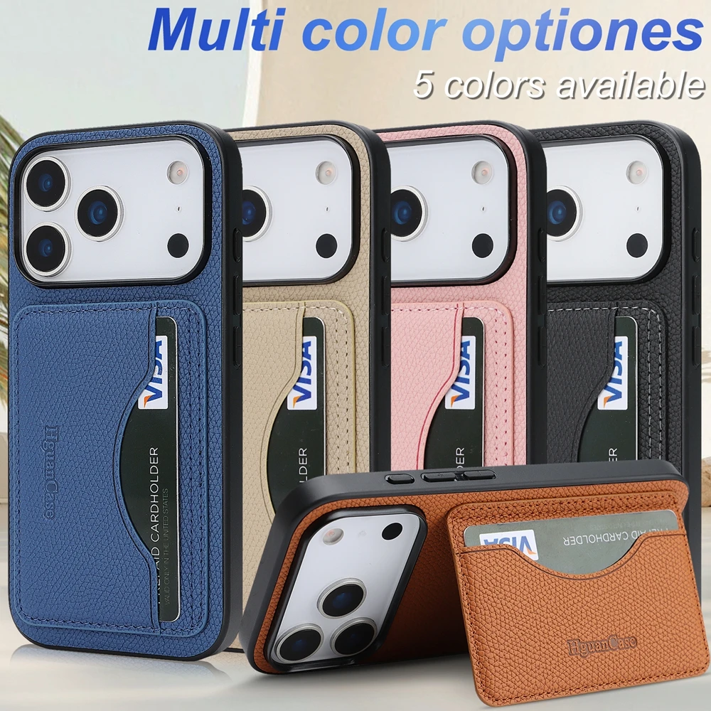 Leather Wallet Card Holder Phone Cover - 아이폰 18, 17 Pro Max, 16